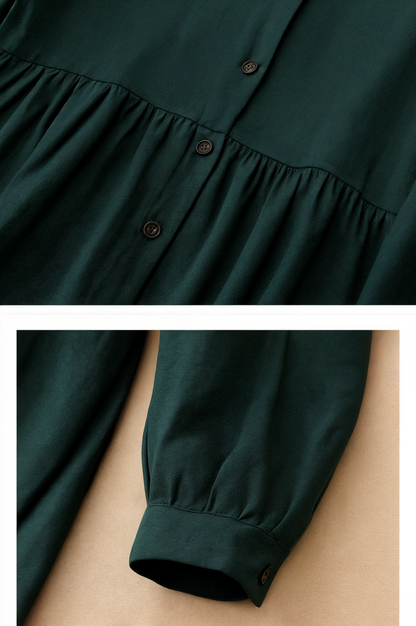 Women’s Solid Color Button-Down Casual Dress (With Pockets)