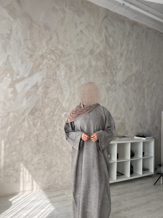 Oversized Taupe Linen Closed Abaya