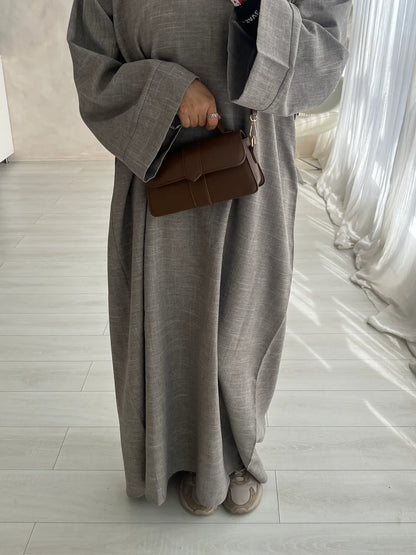 Oversized Taupe Linen Closed Abaya