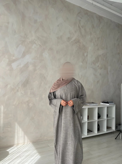 Oversized Taupe Linen Closed Abaya