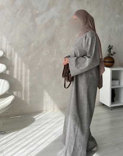 Oversized Taupe Linen Closed Abaya